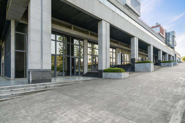istock Office glass window and empty floor in financial district, Chongqing, China 1215525799