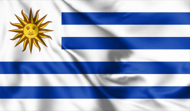 istock Uruguay flag blowing in the wind. Background silk texture. 3d illustration. 1215530052
