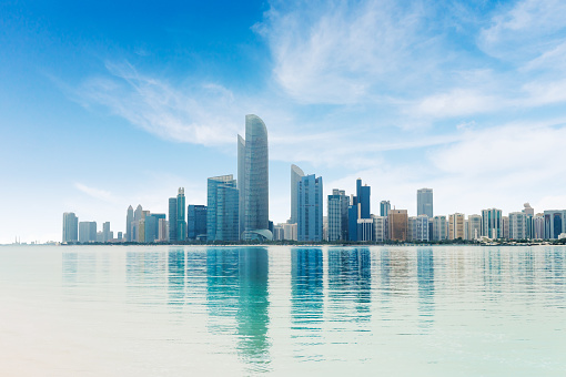 Abu Dhabi City Panorama with Blue Sky Background. Abu Dhabi Cityscape, UAE.