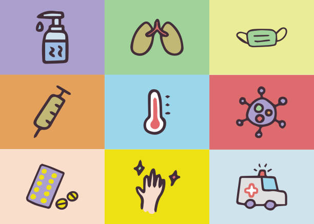 ilustrações, clipart, desenhos animados e ícones de virus prevention doodle clip art set stock illustration - cleaning vibrant color human hand people