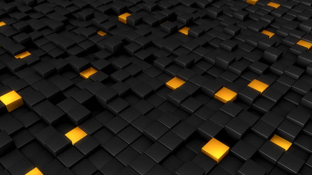 istock Abstract design of black and gold cubes 3D illustration 1215540346