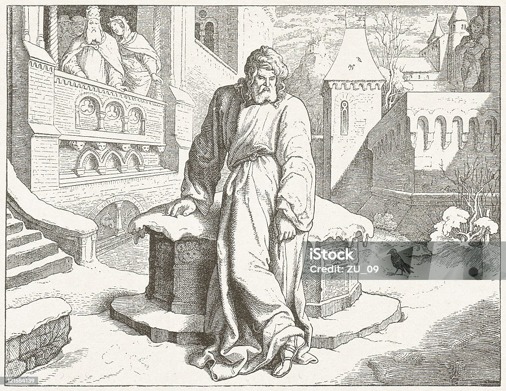 Henry IV in der Burg Canossa im Jahre 1077 - Lizenzfrei Asiatischer Holzschnitt Stock-Illustration