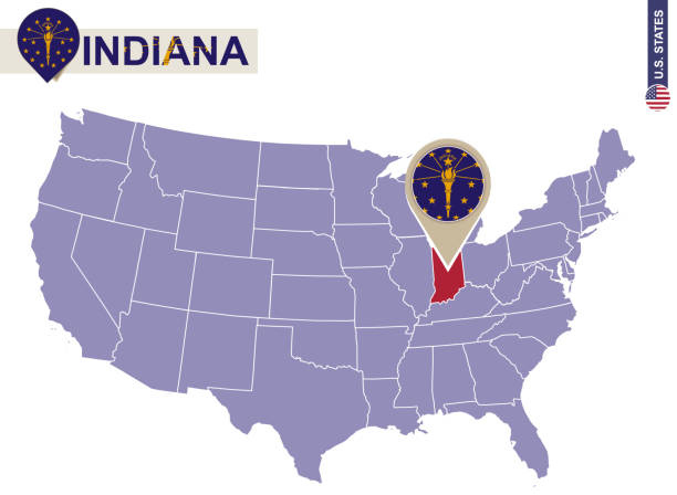 Indiana State on USA Map. Indiana flag and map. Indiana State on USA Map. Indiana flag and map. US States. evansville indiana stock illustrations