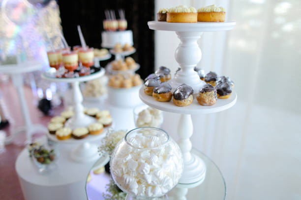 Delightful sweets and desserts on candy bar
