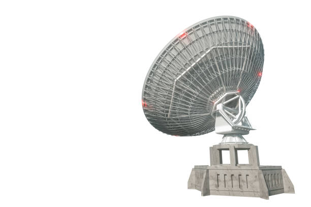 istock White radio telescope, a large satellite dish isolated on a white background. Technology concept, search for extraterrestrial life, wiretap of space. 3D rendering, 3D visualization, 3D illustration. 1215545227
