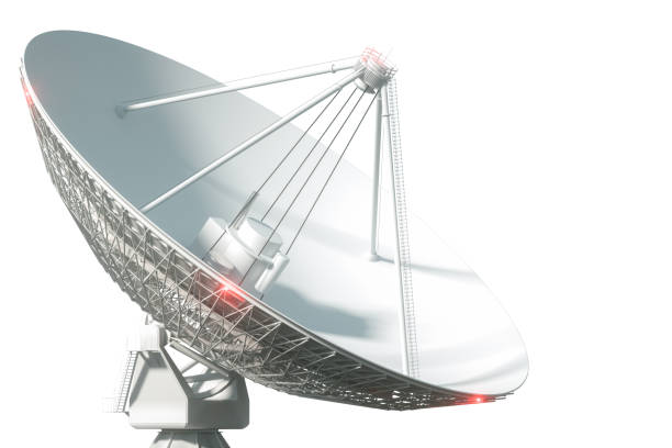 istock White radio telescope, a large satellite dish isolated on a white background. Technology concept, search for extraterrestrial life, wiretap of space. 3D rendering, 3D visualization, 3D illustration. 1215545230