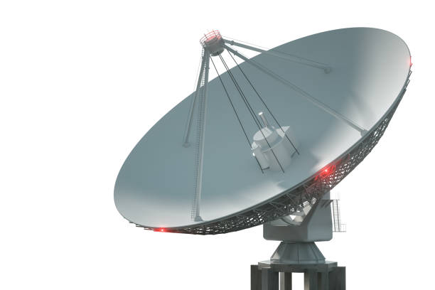 istock White radio telescope, a large satellite dish isolated on a white background. Technology concept, search for extraterrestrial life, wiretap of space. 3D rendering, 3D visualization, 3D illustration. 1215545243