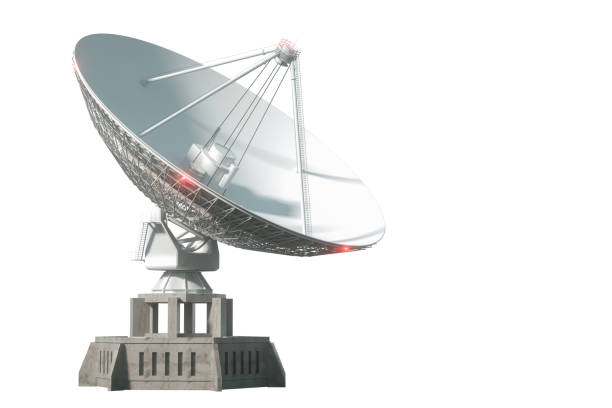 istock White radio telescope, a large satellite dish isolated on a white background. Technology concept, search for extraterrestrial life, wiretap of space. 3D rendering, 3D visualization, 3D illustration. 1215545779