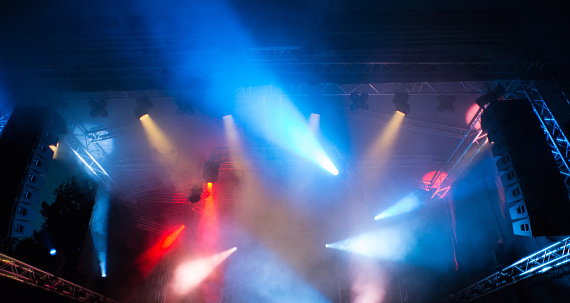 Stage lights in red and blue colors.