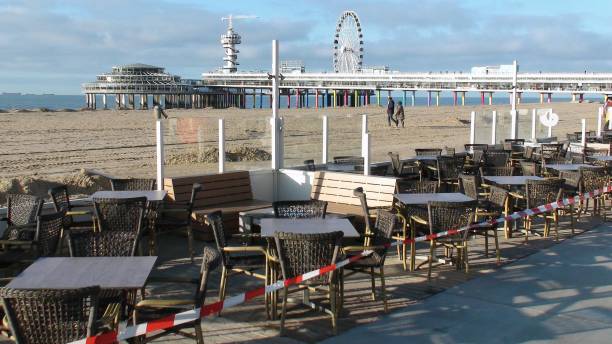 Scheveningen, The Netherlands, August 9, 2017: The terrace of a Beach club along the boulevard in Scheveningen