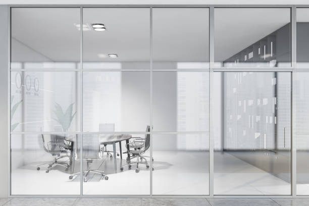 istock White round table conference room and hall 1215551296