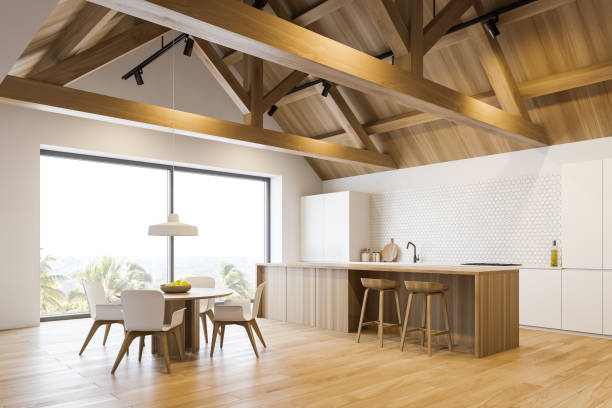 istock Luxury mansion kitchen corner with bar and table 1215551342