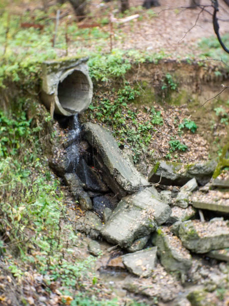 istock a stream flows out of a pipe in a Park 1215554078