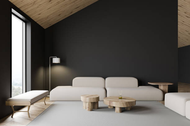 istock Grey attic living room interior with sofa 1215554157