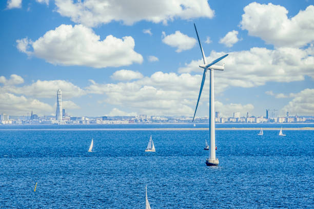 istock Wind turbine plant in the bay 1215554398