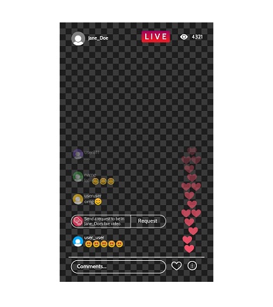 Social live stream interface. Live streaming ui for modern networking media, stream follow video app frame template, vector illustration