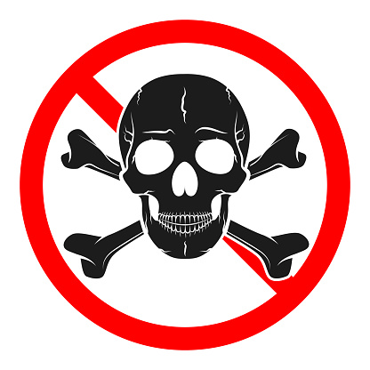 Danger sign with skull. Hazard sign isolated. Vector illustration. Warning icon