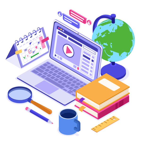 ilustrações de stock, clip art, desenhos animados e ícones de online distance education from home - 2640