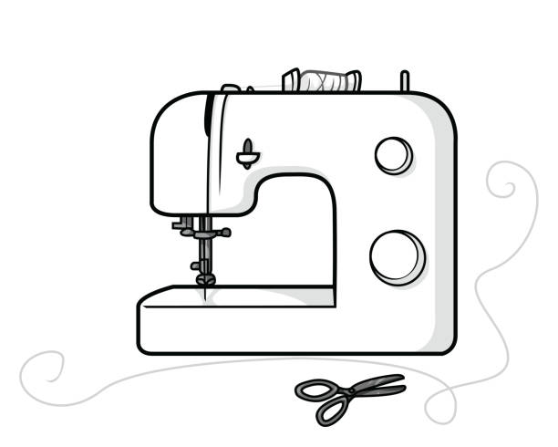 Decorative Sewing Machine Graphic Element Black And White Stock  Illustration - Download Image Now - iStock