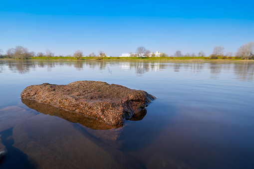 Stone on the banks of the river Elbe near Magdeburg
