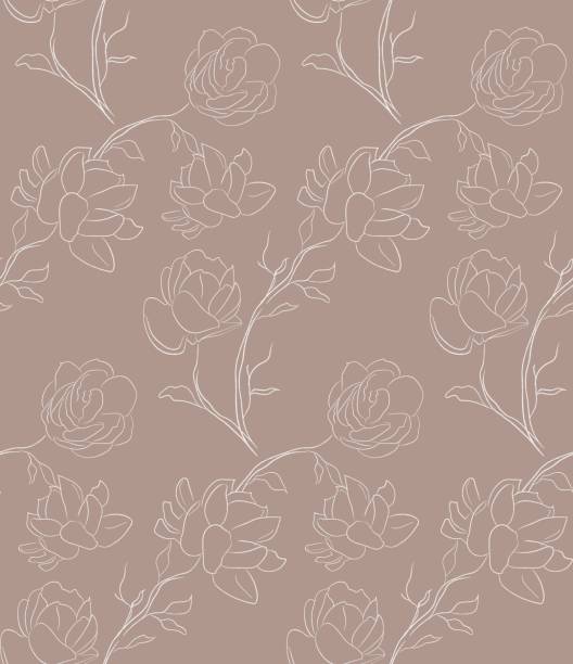 Hand Drawn Line Drawing Doodle Floral Seamless Pattern with Jasmine Flowers - Illustration vectorielle