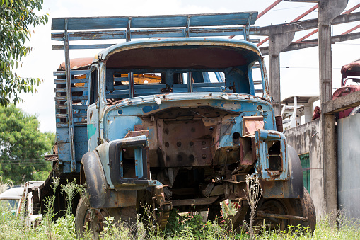 abandoned crash truck in the waste area of Sao Paulo, Brazil