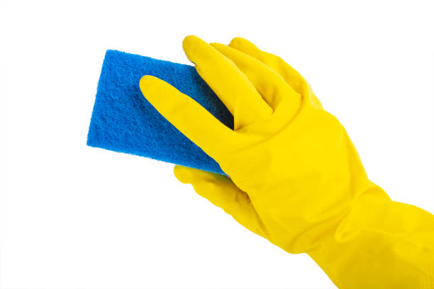 istock Cleaning conept hand cleaning glass window pane with detergent and wipe or rag. 1215575530