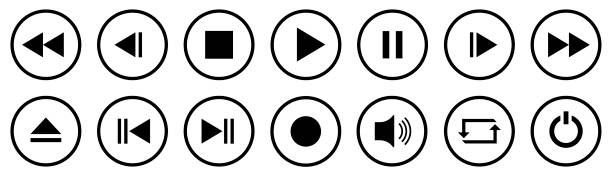 ilustrações, clipart, desenhos animados e ícones de botões do media player definidos. ícones do media player em círculo isolado . vetor. - dvd player computer icon symbol icon set