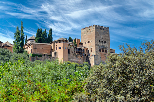 March 12, 2020: Granada Spain - The majestic Alhambra castle in Granada.