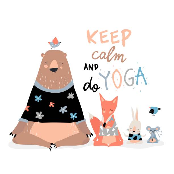 Cute Animals Sitting In Yoga Lotus Pose And Relaxing Stock Illustration -  Download Image Now - iStock