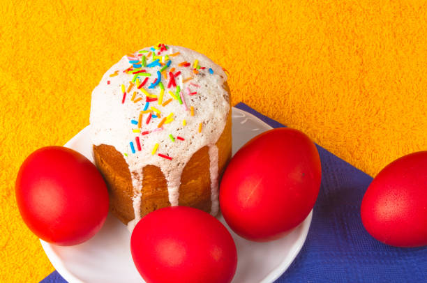 istock Kulichi, traditional Russian Easter cake with icing 1215579673