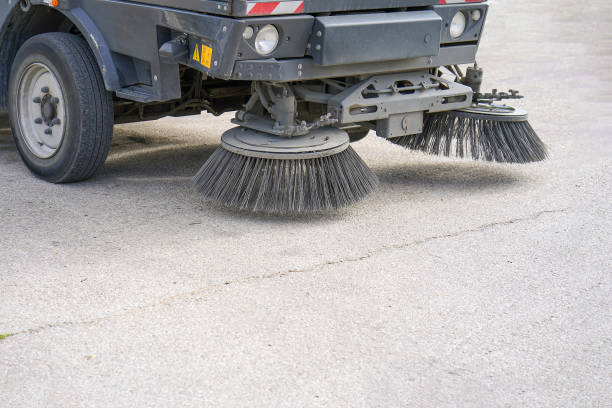 istock Street sweeper machine working. Street cleaning machine. 1215580037