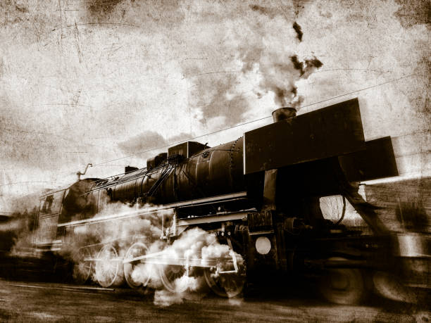 istock vintage trains with a steam on the move 1215580319
