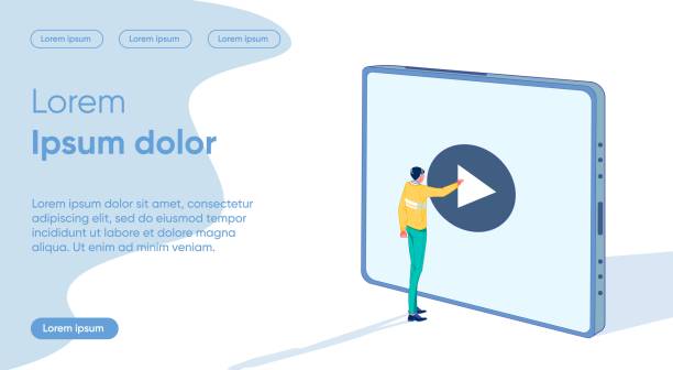 Guy Presses Video Start Button on Device Screen. Guy Presses Video Start Button on Device Screen. Time Consuming to Achieve Planned Results. Analyze Information. Organization Learning Process. Setting Goals, Building Plan, Cartoon. brain eater stock illustrations