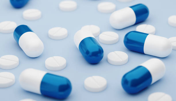 istock Medicines to combat the epidemic and viruses, tablets on a blue background 3D rendering illustration 1215581515