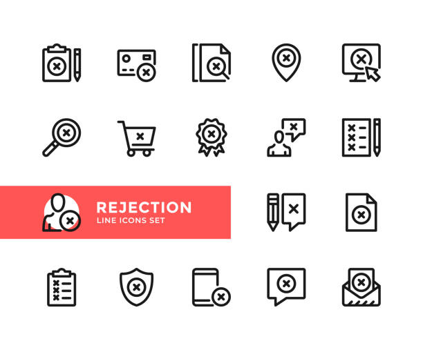 Rejection vector line icons. Cross marks, x marks. Simple set of outline symbols, linear graphic design elements. Rejection icons set. Pixel Perfect Rejection vector line icons. Cross marks, x marks. Simple set of outline symbols, linear graphic design elements. Rejection icons set. Pixel Perfect rejection icon stock illustrations