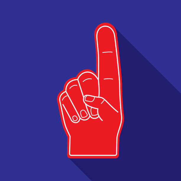 Foam Finger Icon Flat Vector illustration of a red foam finger against a blue background in flat style. index finger illustrations stock illustrations