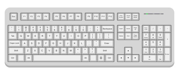 illustrations, cliparts, dessins animés et icônes de clavier qwerty d’ordinateur blanc. illustration de vecteur isolée sur le fond blanc - enter key computer keyboard computer white