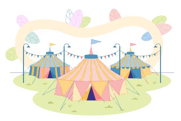 illustrations, cliparts, dessins animés et icônes de parc d’attractions avec des tentes de cirque ou de foire - cupola