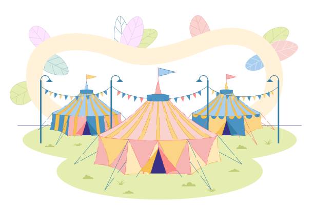 ilustrações, clipart, desenhos animados e ícones de parque de diversões com tendas de circo ou feira - cupola