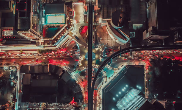 mbk skywalk view from above in bangkok thailand - mbk imagens e fotografias de stock