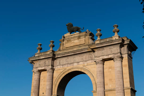 Walkway arch with blue sky, Leon Guanajuato, Mexico.