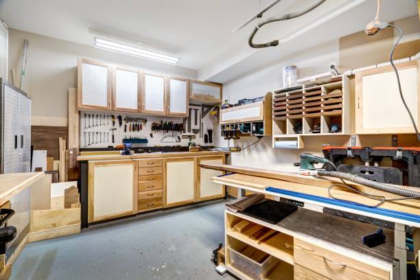 istock Workshop in garage in residential house 1215601232