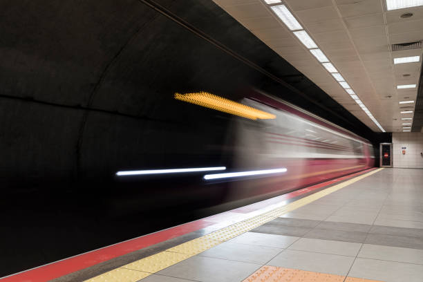 istock Metro train arriving the station 1215601369