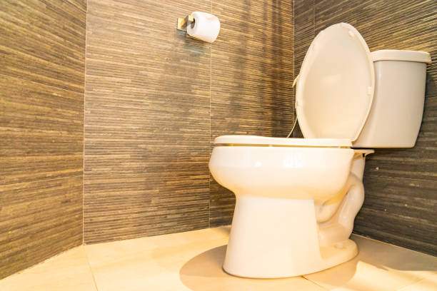 istock Luxury clean white toilet bowl seat 1215605829