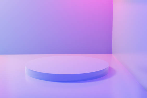 istock Abstract Empty Circle Pedestal in Blue Pink vibrant light Stage minimal background for present content advertising banner product design mockup. 3D illustration 1215606656