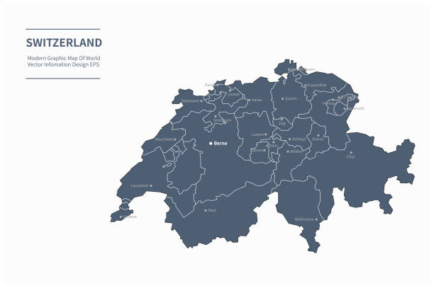 ilustraciones, imágenes clip art, dibujos animados e iconos de stock de mapa de suiza. mapa vectorial de suiza en europa - swiss currency swiss coin switzerland coin