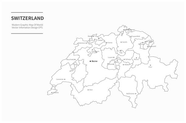 스위스지도. 유럽의 스위스 벡터 맵 - zermatt stock illustrations
