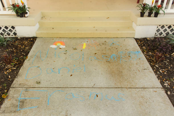 istock Covid-19 Inspirational Sidewalk Chalk Art 1215614363