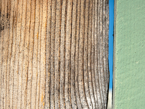 Wooden fence showing natural wood grain and green paint detail – perfect as a background image.